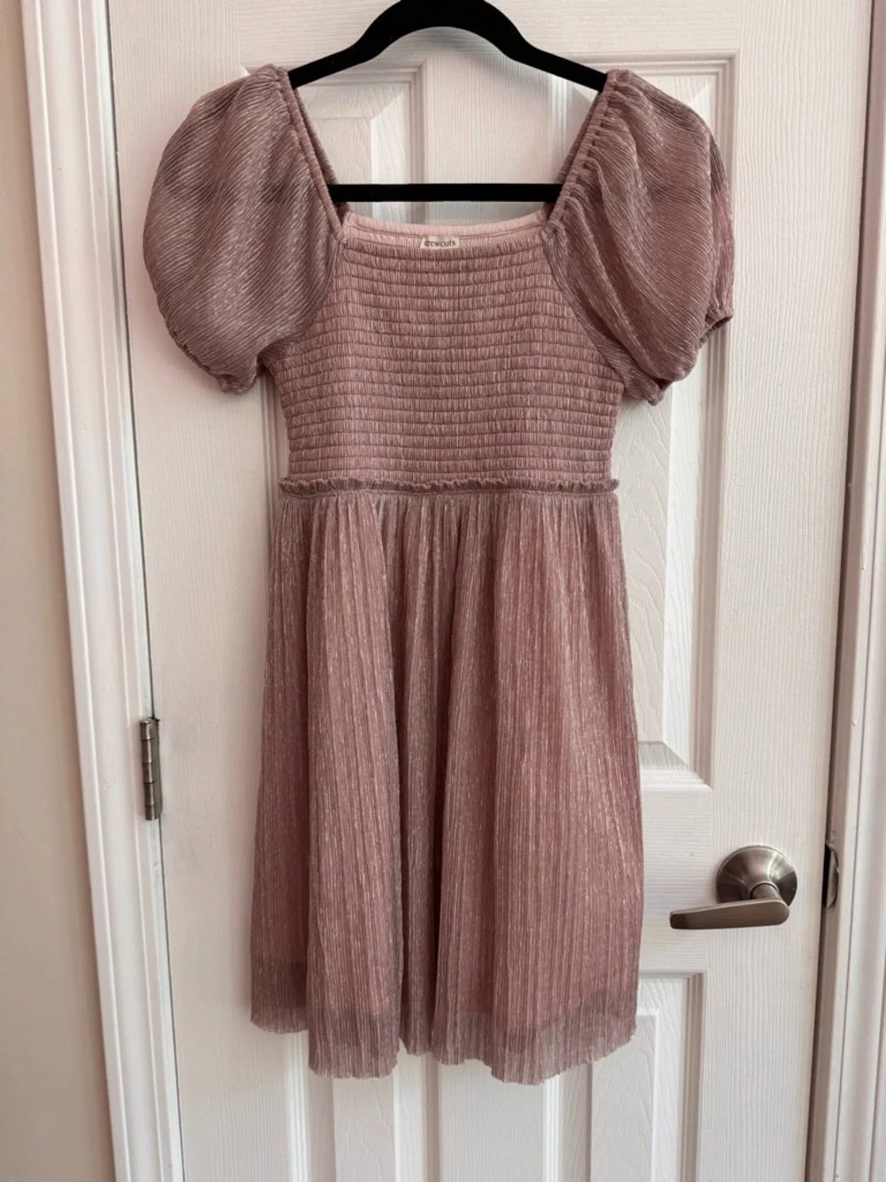 CREWCUTS • J CREW Shimmer Puff Sleeve Smocked Dress Pink Metallic Girls Size 10